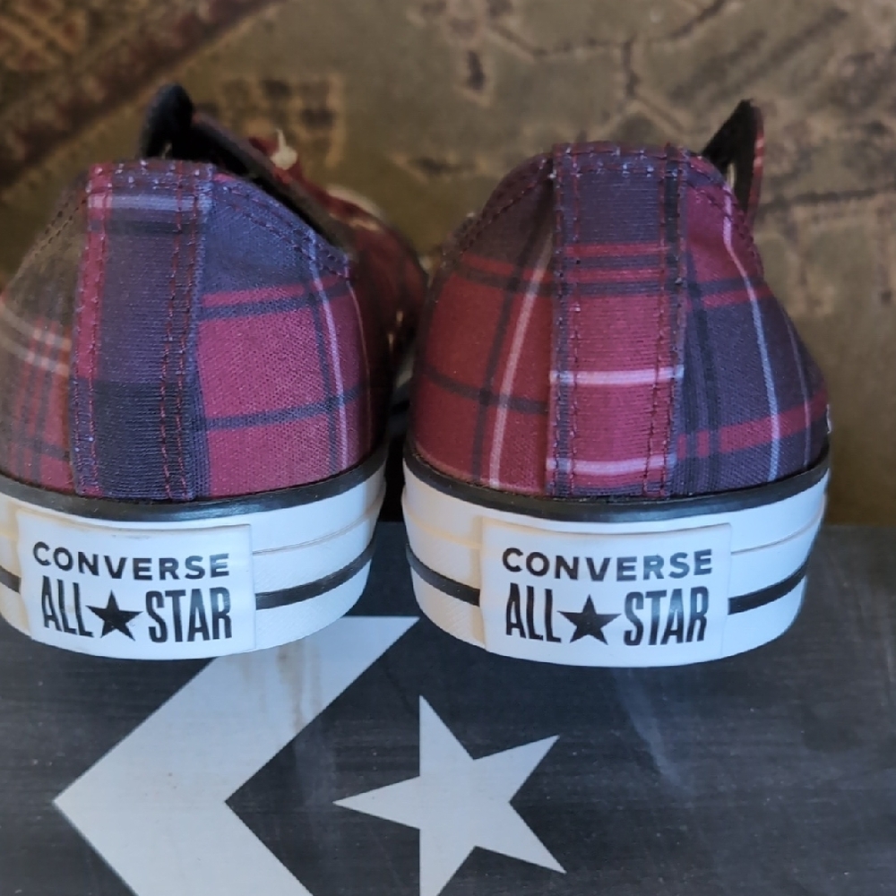 Converse Women Sneakers - Burgundy and Navy Plaid - Picture 3 of 7